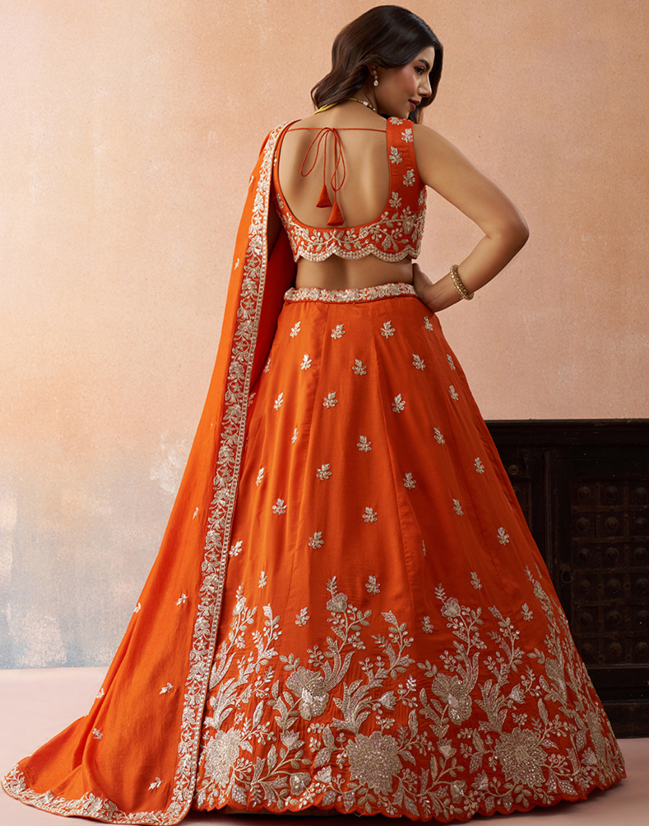 Elegant Tissue Sequinned & Zari Embroidered Lehenga Choli Set with Flowing Dupatta_2