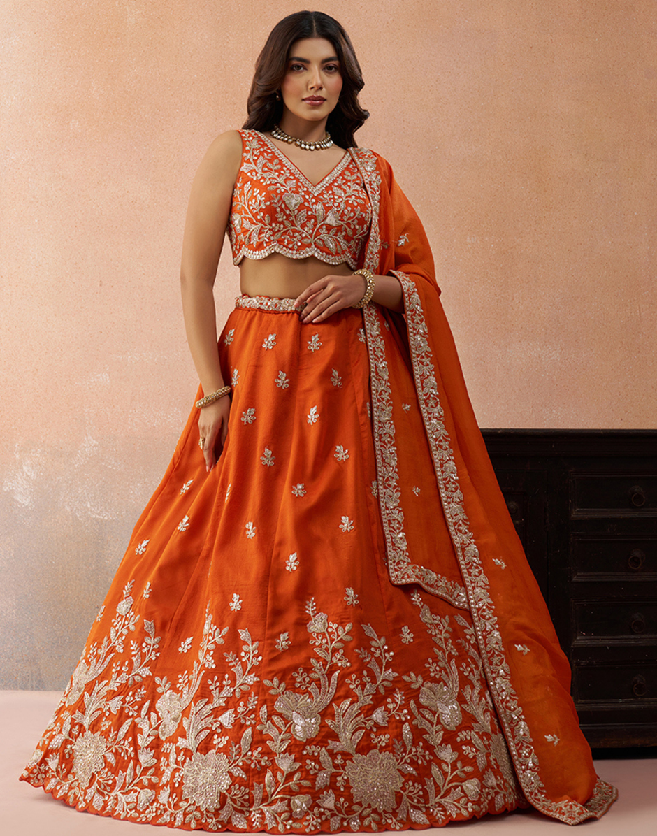 Elegant Tissue Sequinned & Zari Embroidered Lehenga Choli Set with Flowing Dupatta_3