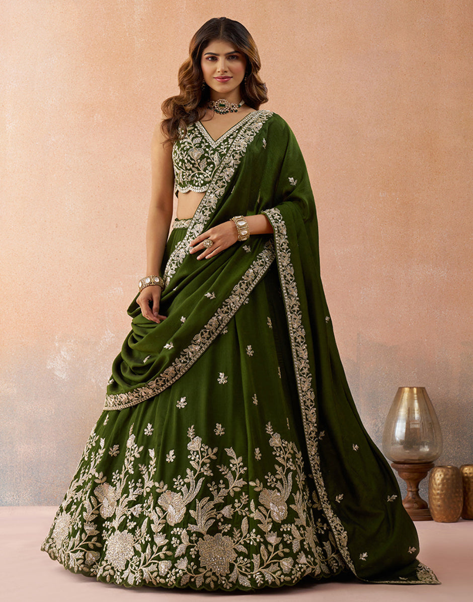 Elegant Tissue Sequinned & Zari Embroidered Lehenga Choli Set with Flowing Dupatta_4