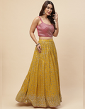 Elegant Yellow Georgette Embroidered Lehenga Choli Set with Chinon Dupatta for Special Occasions_2