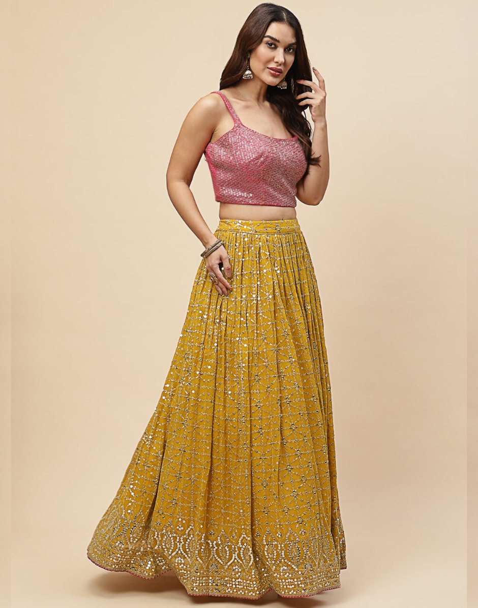 Elegant Yellow Georgette Embroidered Lehenga Choli Set with Chinon Dupatta for Special Occasions_2