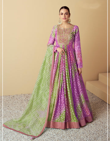 Embroidered Elegance Digital Print Sequinned Muslin Anarkali Set with Dupatta