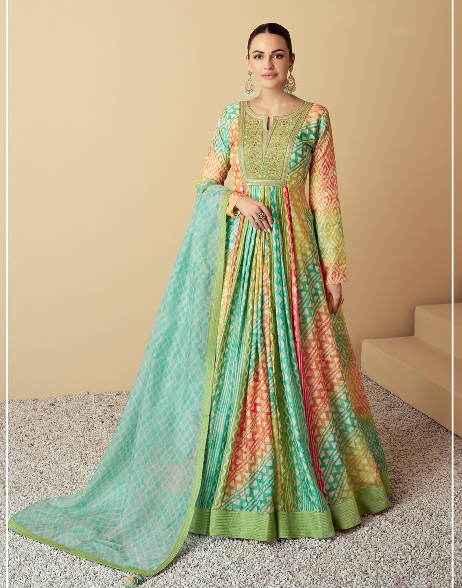 Embroidered Elegance Digital Print Sequinned Muslin Anarkali Set with Dupatta_3