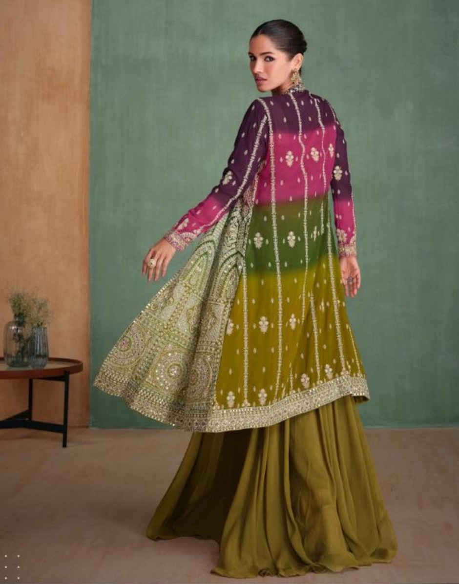 Emerald Majesty Real Georgette Heavy Embroidered Dress with Handcrafted Mirror Work Mehendi Green / XS / 5 Days Emerald Majesty Real Georgette Heavy Embroidered Dress with Handcrafted Mirror Work Mehendi Green / XS / 5 Days