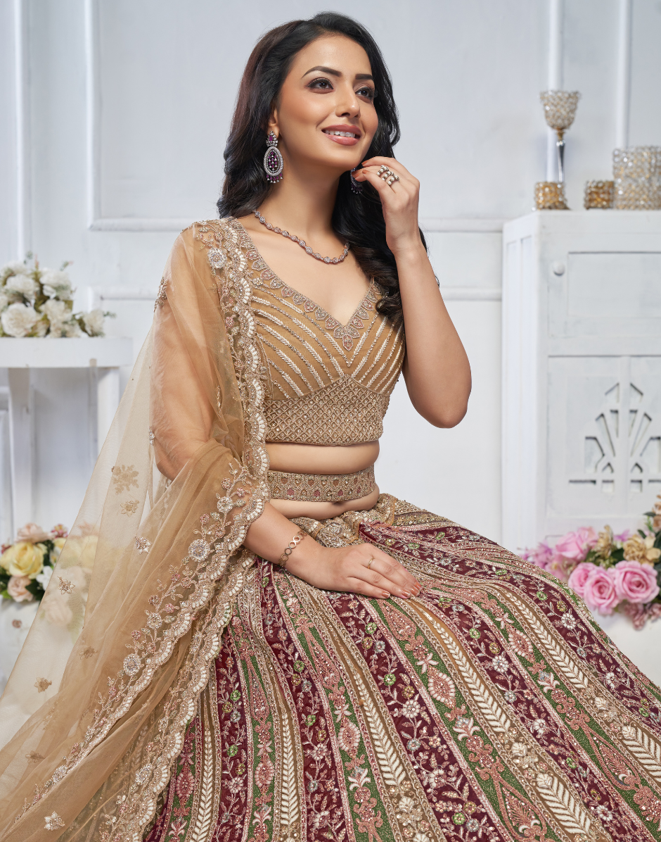 Enchanted Garden Paisley, Floral & Leaf Zari Lehenga
