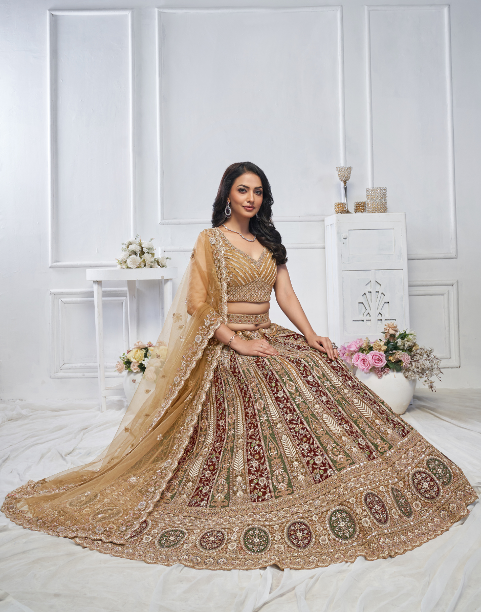 Enchanted Garden Paisley, Floral & Leaf Zari Lehenga