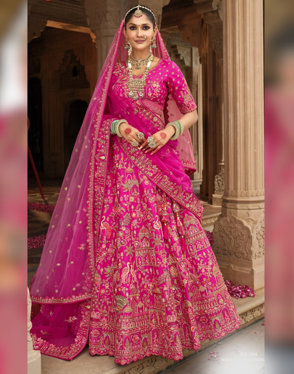 Enchanting Pink Bridal Lehenga in Heavy Silk with Exquisite Khatli Embroidery - Buy