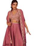 Enchanting Pink Crepe Cape Co-ord Set with Hand Beaded Crop Top & Palazzo_1