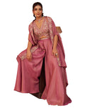Enchanting Pink Crepe Cape Co-ord Set with Hand Beaded Crop Top & Palazzo_2