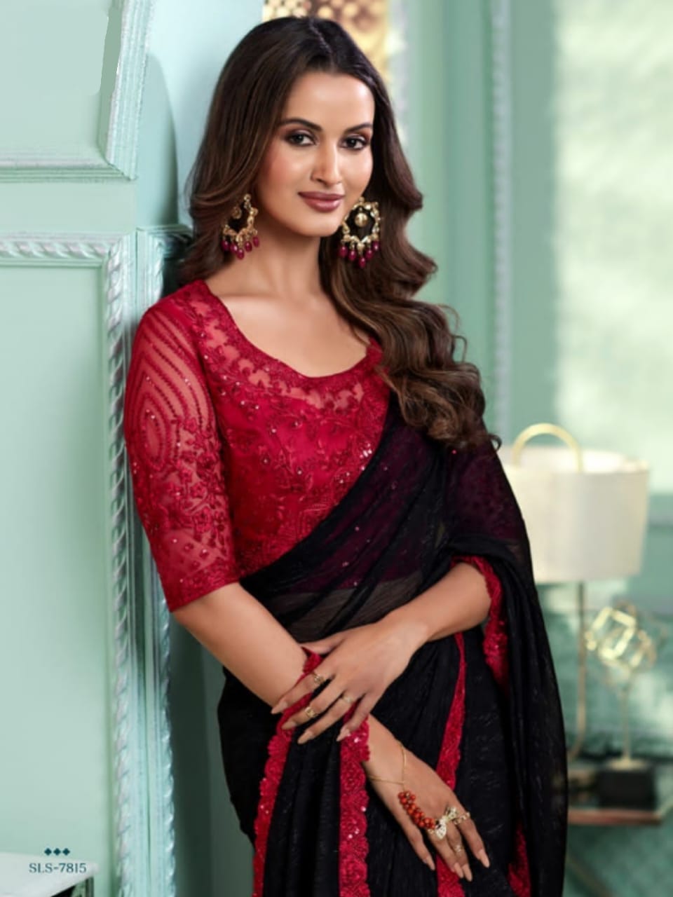 Eternal Allure Pure Black Chiffon Saree - Rent