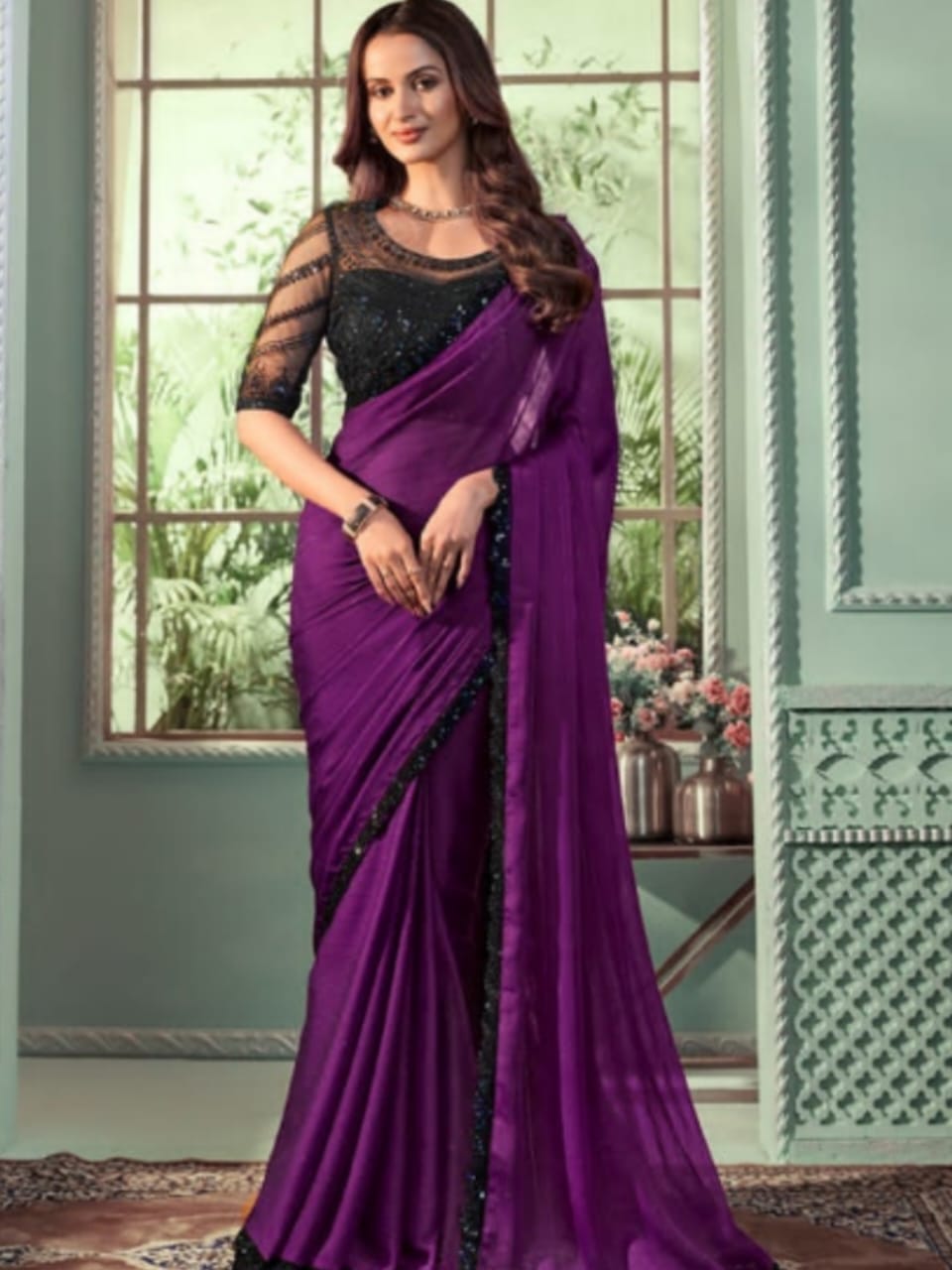 Eternal Allure Pure Wine Chiffon Saree - Rent