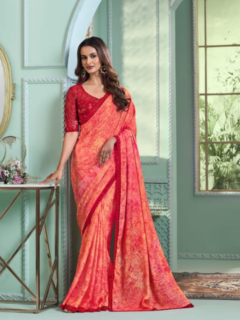 Eternal Allure Rose Chiffon Saree - Rent