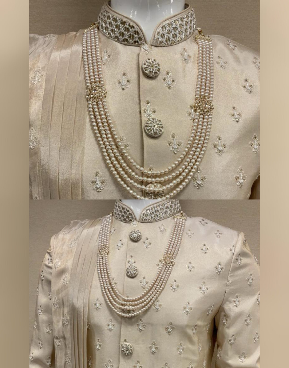 Ethereal Gold Embroidered Sherwani Set with Refined Embellishments