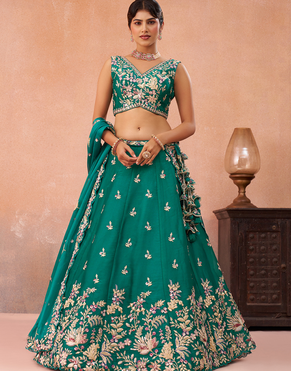 Ethereal Tissue Lehenga with Sparkling Sequins & Zari Embroidery and Flowing Dupatta