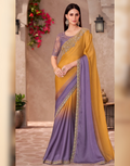 Ethnic Glamour Dual Tone Shaded Chiffon Saree with Linen Detailed Blouse - Buy