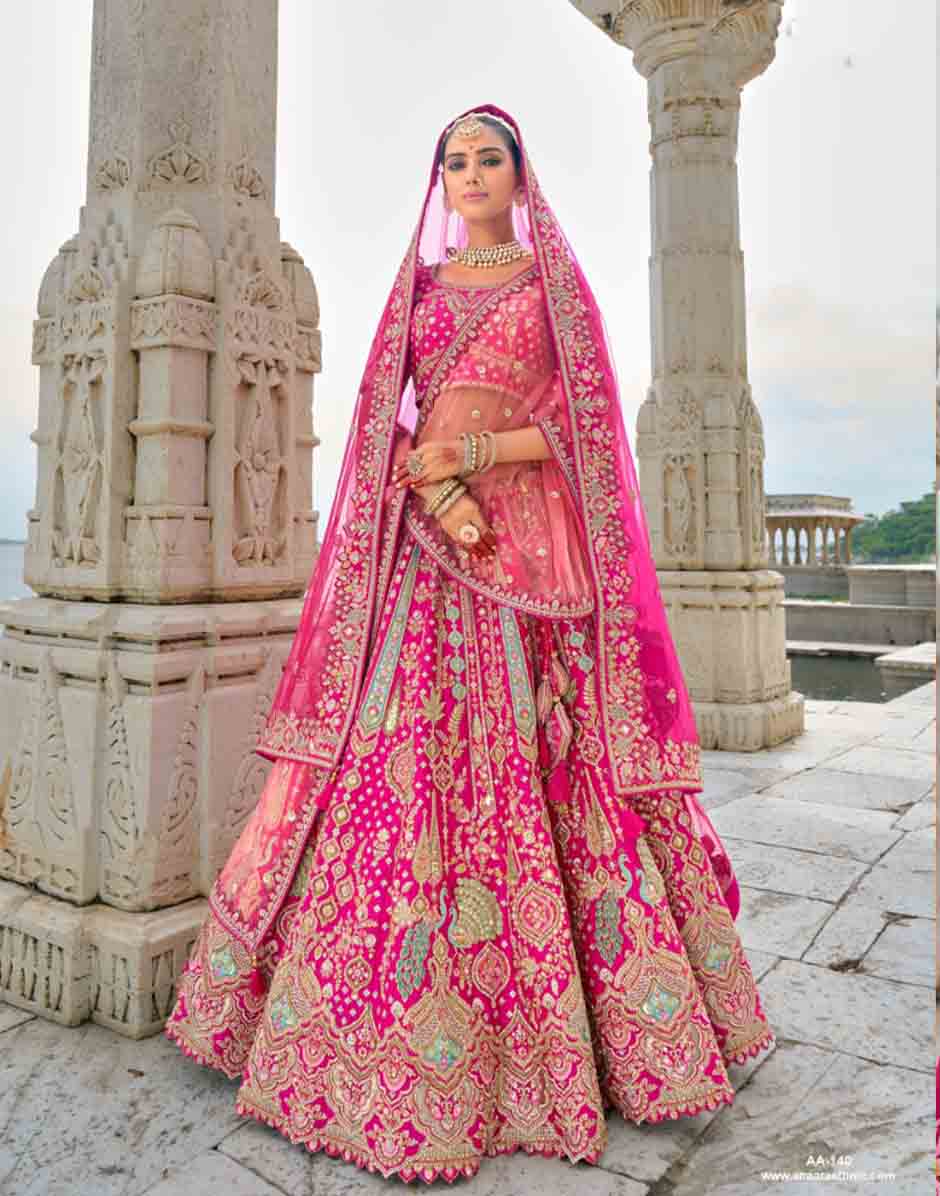 Exclusive Pink Khatli Embroidery and Heavy Work Silk Lehenga