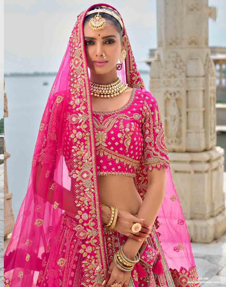 Exclusive Pink Khatli Embroidery and Heavy Work Silk Lehenga