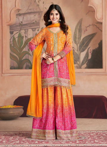 Exquisite Bhandani Print Embellished Gotta Patti Top Paired with Sharara and Dupatta_4