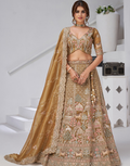 Exquisite Organza Tissue Bridal Lehenga with Temple and Cow Motifs Blouse & Dupatta Traditional Charm - Buy