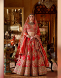 Exquisite Red Paisley Silk Lehenga with Embroidery, Sequin, Pearl & Zari Work Includes Blouse & Dual Dupatta Set - Buy