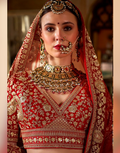 Exquisite Red Paisley Silk Lehenga with Embroidery, Sequin, Pearl & Zari Work Includes Blouse & Dual Dupatta Set - Buy_1