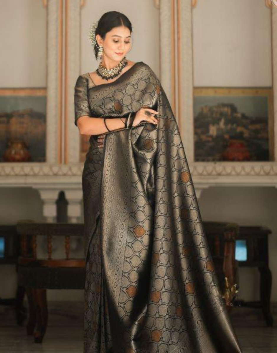 Festive Banarasi Art Silk Saree with Zari Woven Motifs Elegant Jacquard Finish - Buy_3