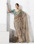 Festive Perfect Beige Embroidered Saree with Printed Blouse - Buy