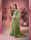 Festive Pista Green Bandhani Shaded Print Saree Embroidered & Embellished Satin Silk Saree - Buy