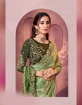 Festive Pista Green Bandhani Shaded Print Saree Embroidered & Embellished Satin Silk Saree - Buy_1