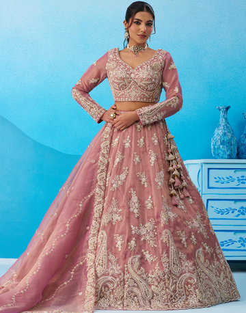 Festive Tissue Embroidered Lehenga Choli Set with Beads & Sequins