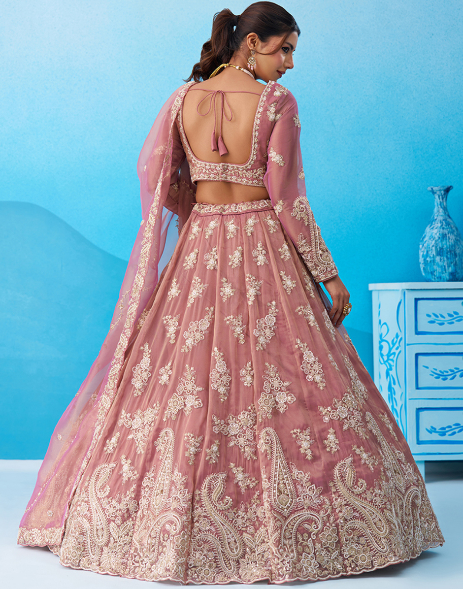 Festive Tissue Embroidered Lehenga Choli Set with Beads & Sequins_3