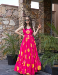 Floral Flair Pink Digital Print Rayon Gown with Ethnic Charm
