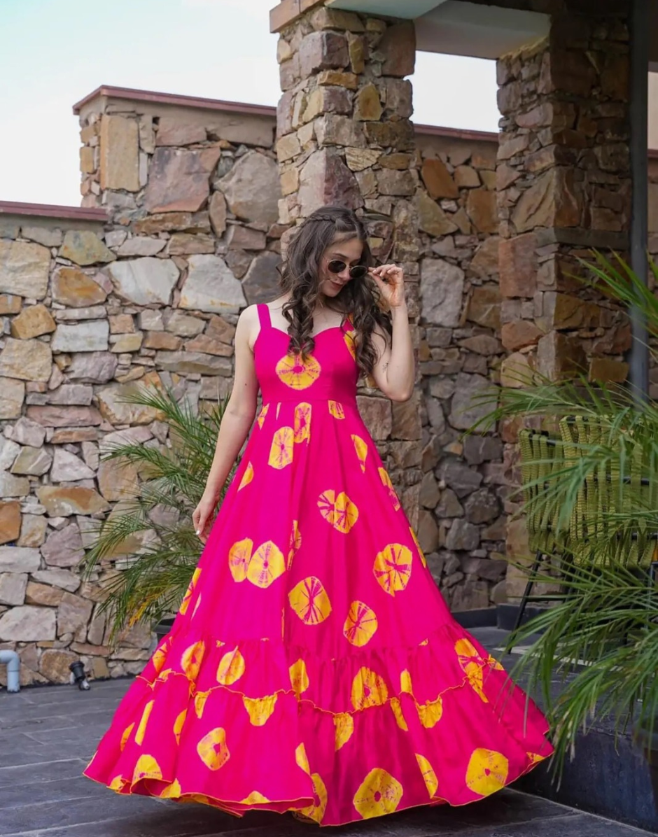 Floral Flair Pink Digital Print Rayon Gown with Ethnic Charm_2