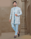 Floral Jacquard Silk Men’s Kurta Set in Sky Blue Wedding & Festive Outfit_2