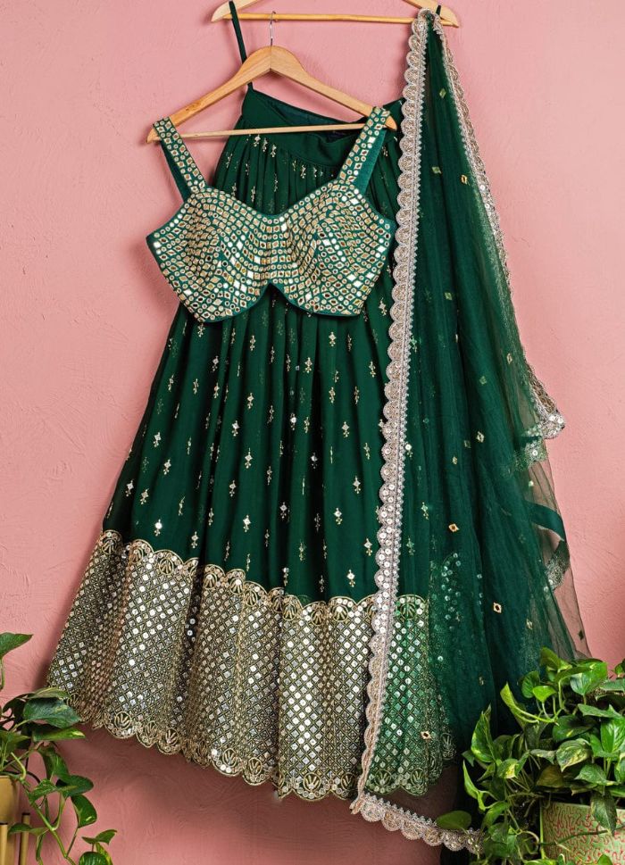 Forest Green Mirror Blouse Lehenga & Dupatta - Clearance Forest Green Mirror Blouse Lehenga & Dupatta - Clearance