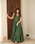 Fresh & Flowing Fully Flared Green Rayon Gown with Artistic Digital Prints_2