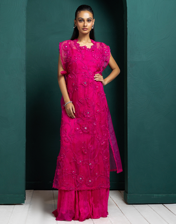 Fuchsia Elegance Embellished Cape Set