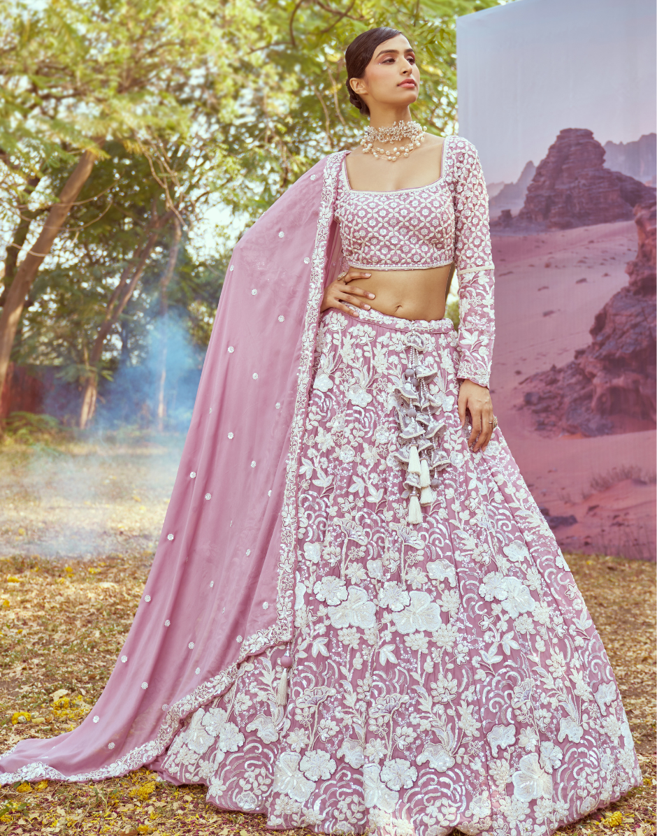 Georgette Lehenga Choli with Beads Embroidery & Dupatta Stunning Bridal & Festive Wear