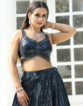 Glamorous Black Lehenga Choli with Floral Sequin Embroidery & Dupatta_1