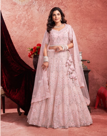 Glamorous Glow Baby Pink Lehenga with Mirror Zarkan Artisan Craft - Buy