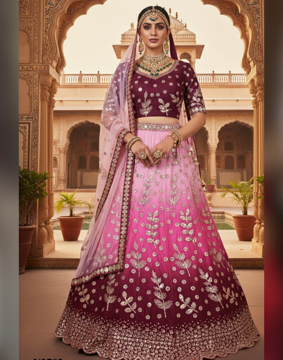 Glamorous Net Lehenga Set with Thread & Sequin Embroidery Blouse & Dupatta Included_1