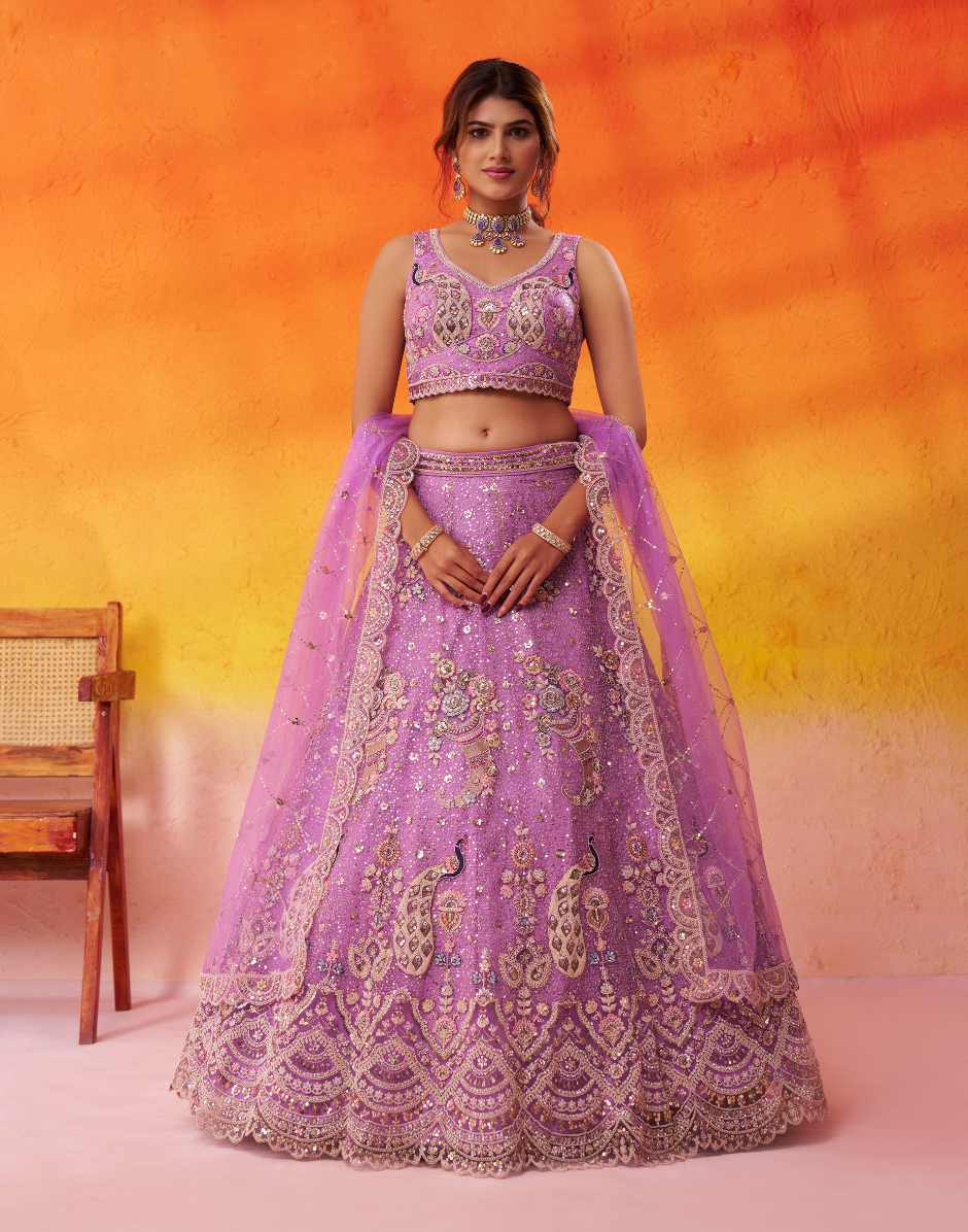 Glamorous Net Sequins Embroidered Lehenga Choli for Weddings & Parties - Buy_3