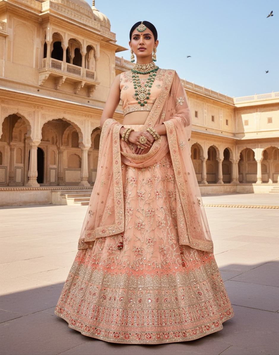 Glamorous Net Sequins Work Lehenga Blouse with Dupatta Bridal & Celebration Wear - Buy