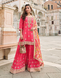 Glamorous Pink Silk Sharara Set Embroidered Top with Dupatta for Elegant Ethnic Look - Buy