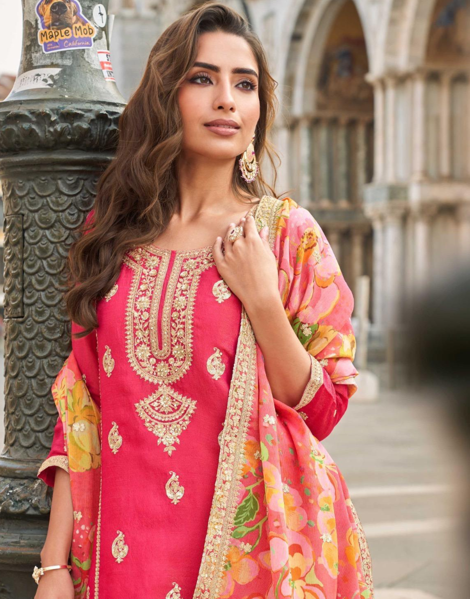 Glamorous Pink Silk Sharara Set Embroidered Top with Dupatta for Elegant Ethnic Look - Buy_1