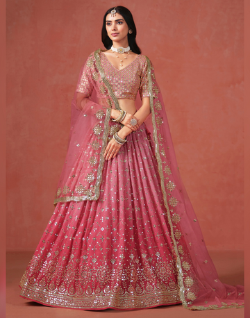 Glamorous Pink Zari Sequin Work Lehenga Choli with Soft Net Dupatta Party Wear Ready