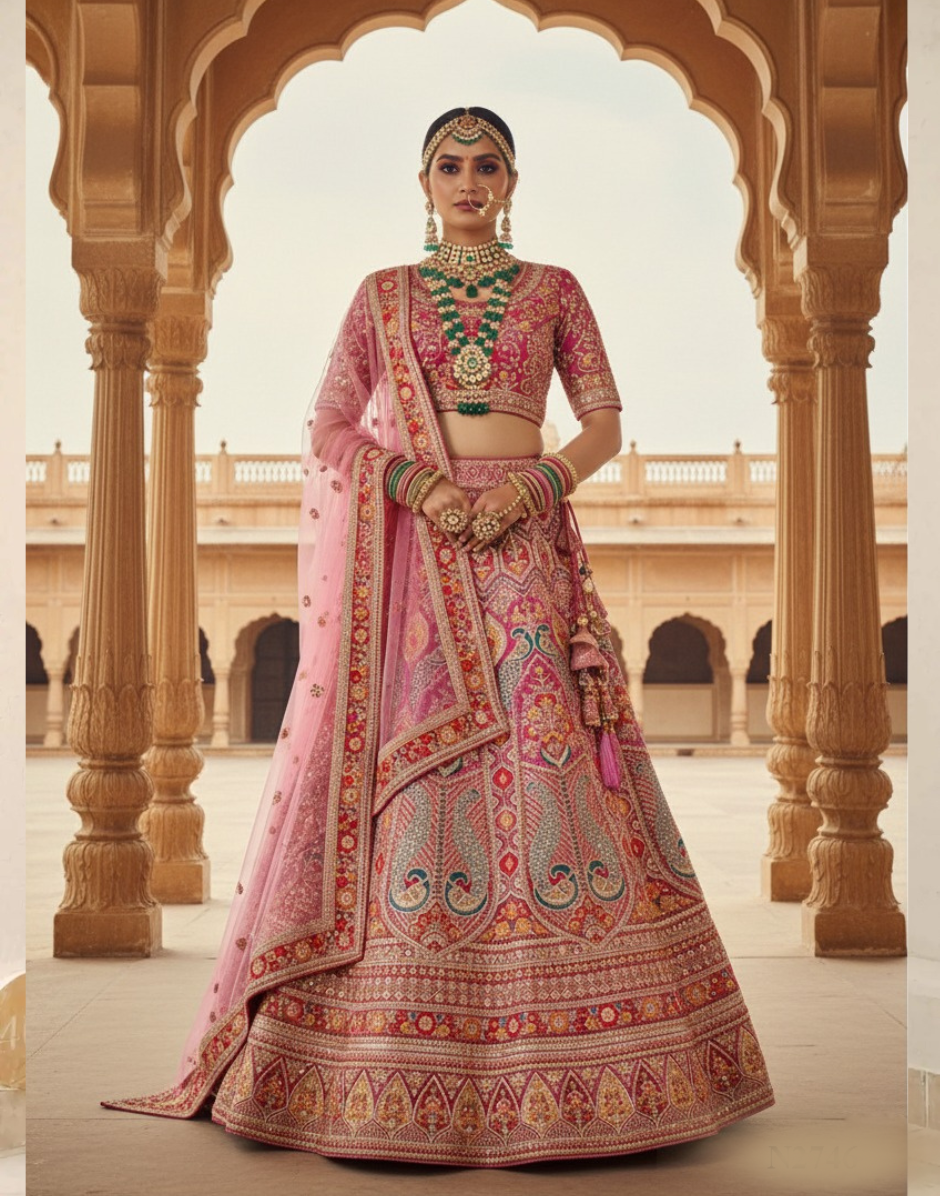 Glamorous Velvet Lehenga Choli with Beads, Stones & Embroidered Net Dupatta - Buy
