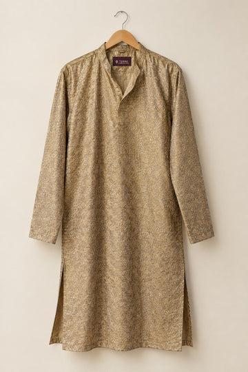 Brown Embroidered Kurta Pyjama for Wedding Guest - RENT