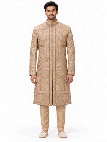 Gold Embroidered Sherwani Set for Groom - RENT
