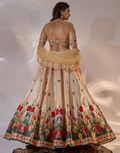 Gold Sona Silk Floral Lehenga with Embroidered Net Blouse & Dupatta Featuring Tassels_2